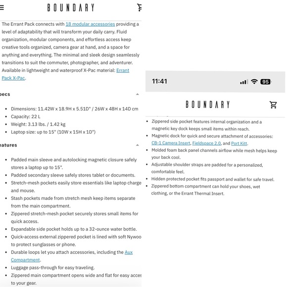 BOUNDARY SUPPLY Land Water Rock ERRANT BACKPACK Black Retail $239 - Picture 13 of 13